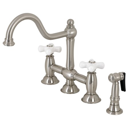 Kingston Brass KS3798PXBS Restoration Bridge Kitchen Faucet W/ Brass Sprayer, Nickel KS3798PXBS